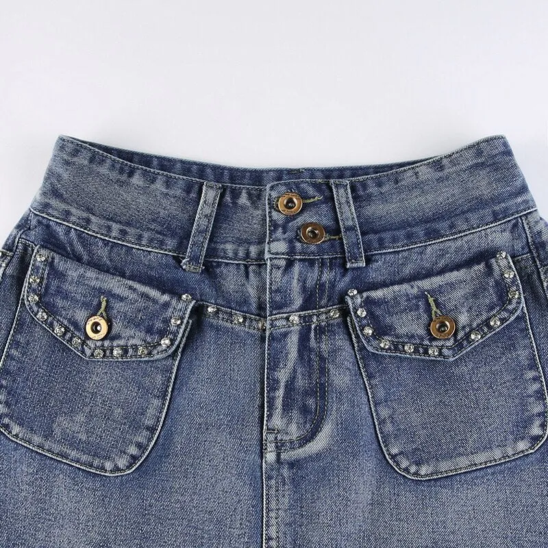 Vintage Cargo Streetwear Style Denim Skirt