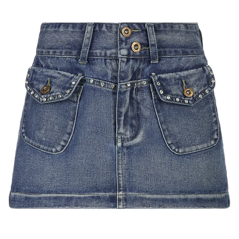 Vintage Cargo Streetwear Style Denim Skirt