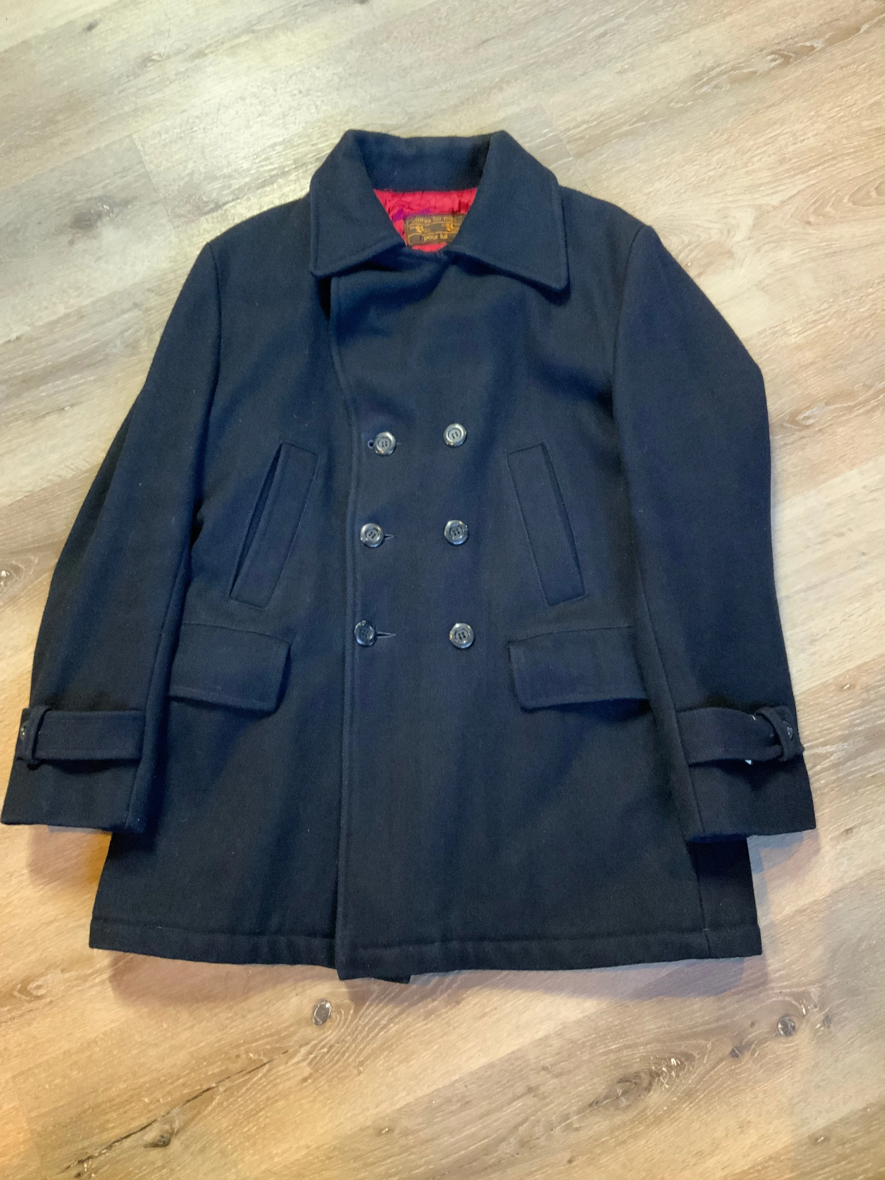 Vintage Hudson's Bay Company Navy Peacoat, Made in Canada, Chest 46"