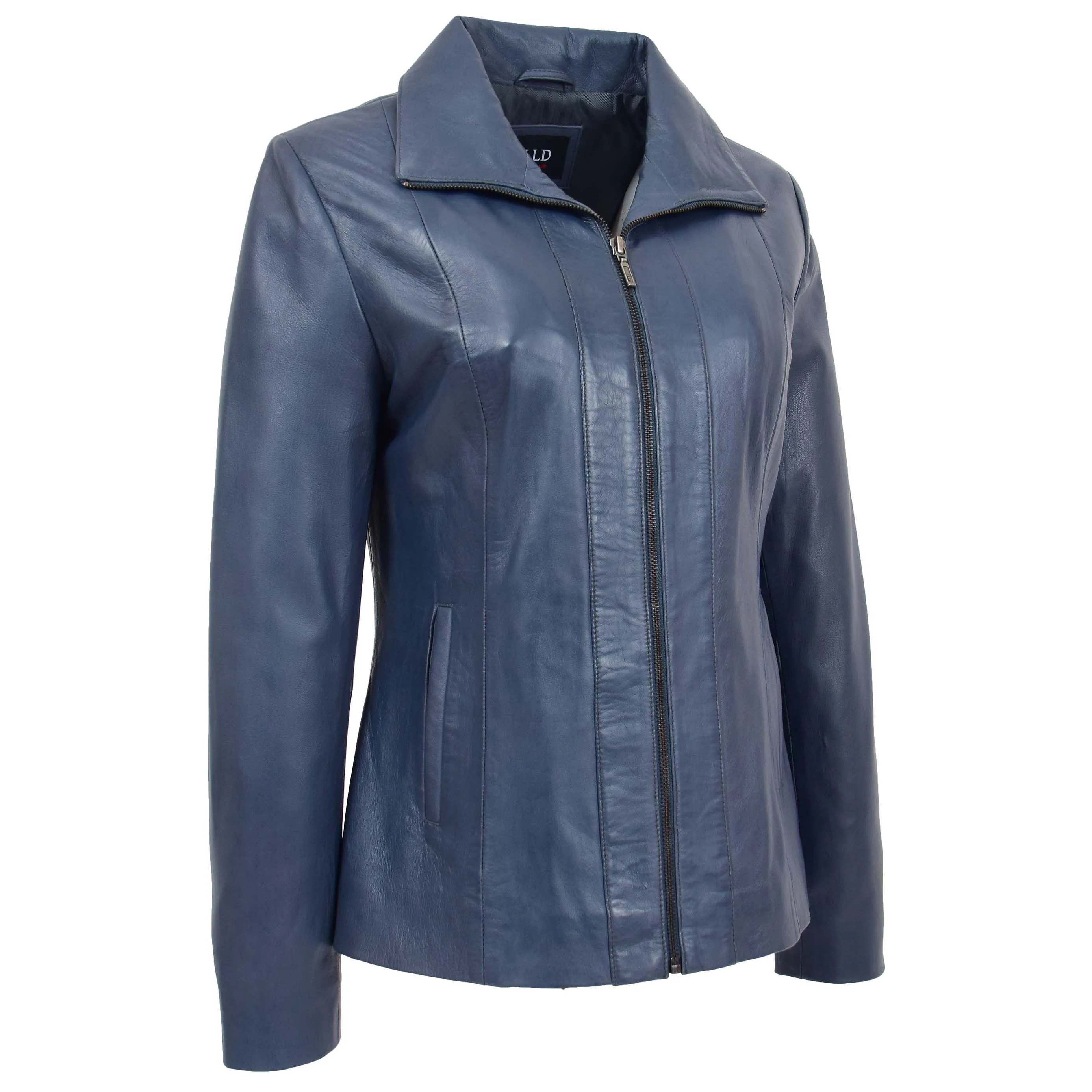 Womens Classic Zip Fastening Leather Jacket Julia Blue