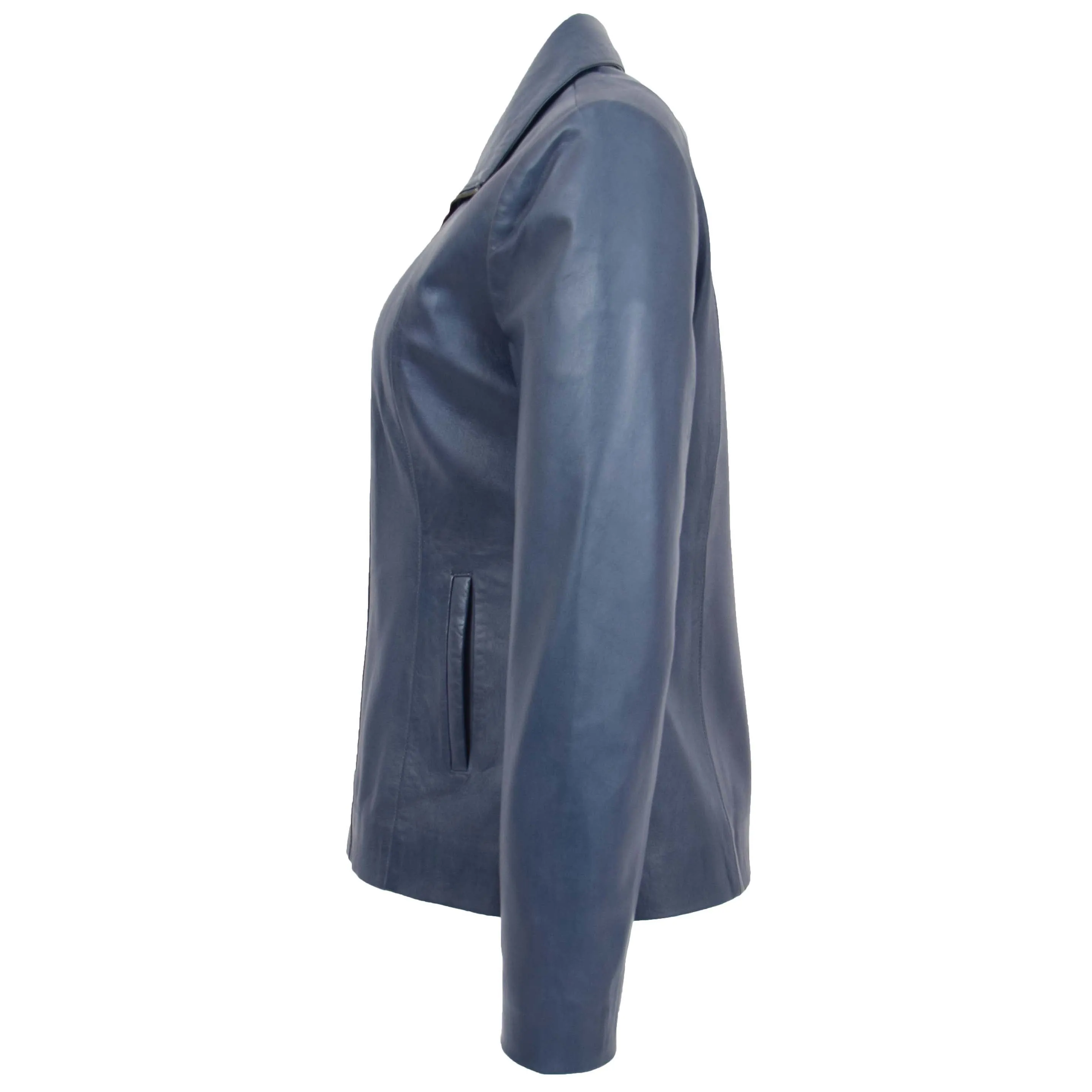 Womens Classic Zip Fastening Leather Jacket Julia Blue