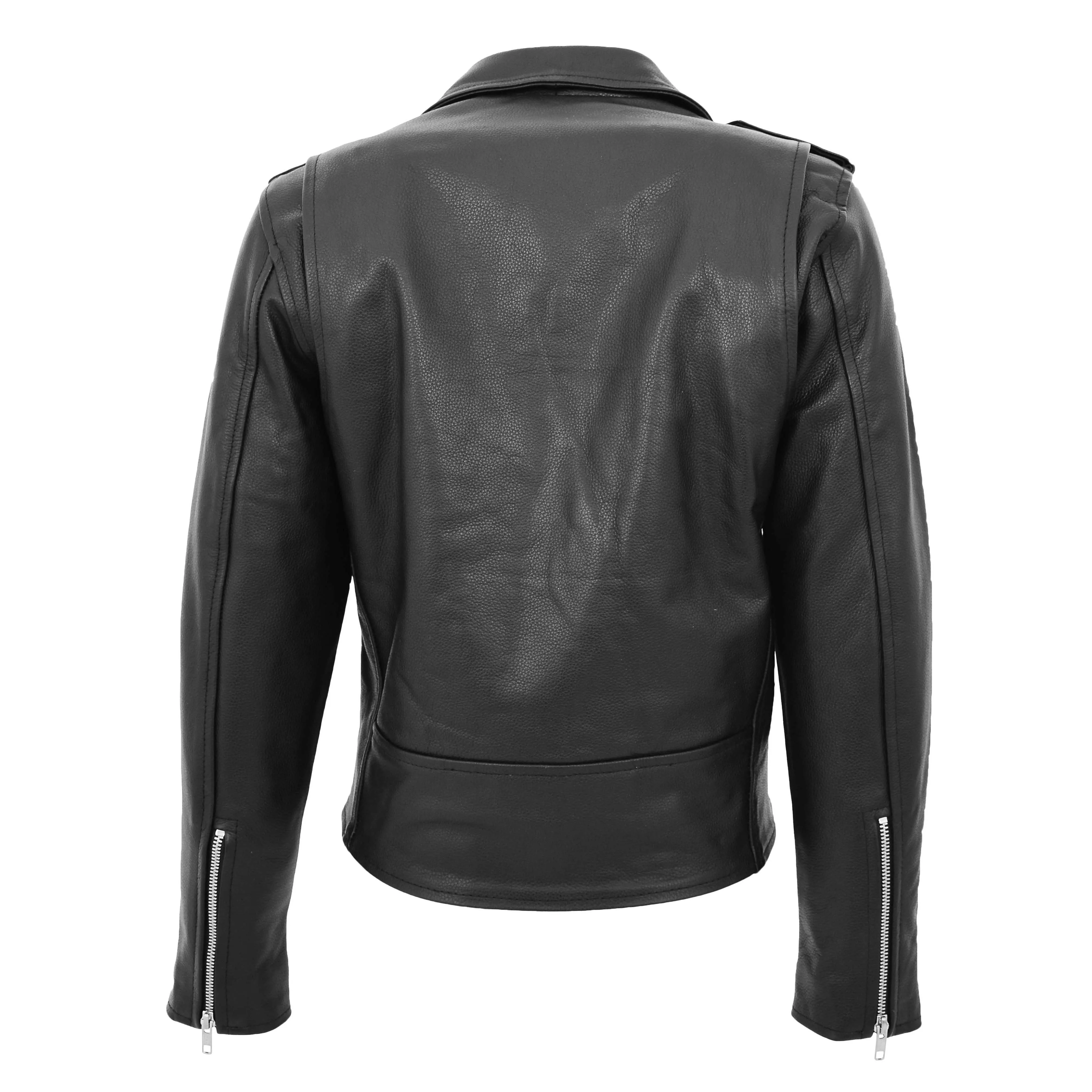 Womens Cowhide Biker Leather Jacket Brando Style Coat Helen Black