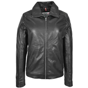 Womens Real Leather Classic Jacket Zip Box Style Camila Black