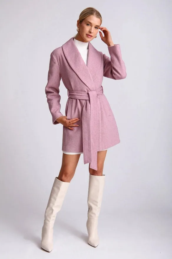 Wool Blend Belted Shawl Collar Peacoat Light Purple