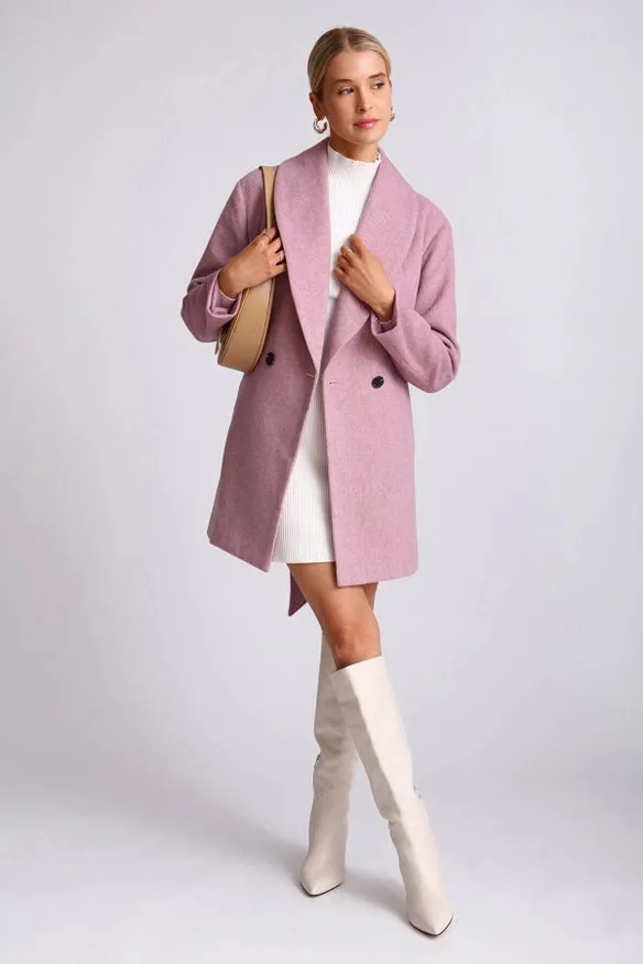 Wool Blend Belted Shawl Collar Peacoat Light Purple