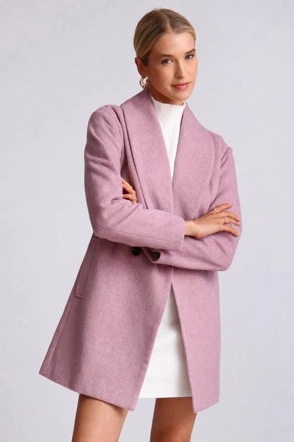 Wool Blend Belted Shawl Collar Peacoat Light Purple