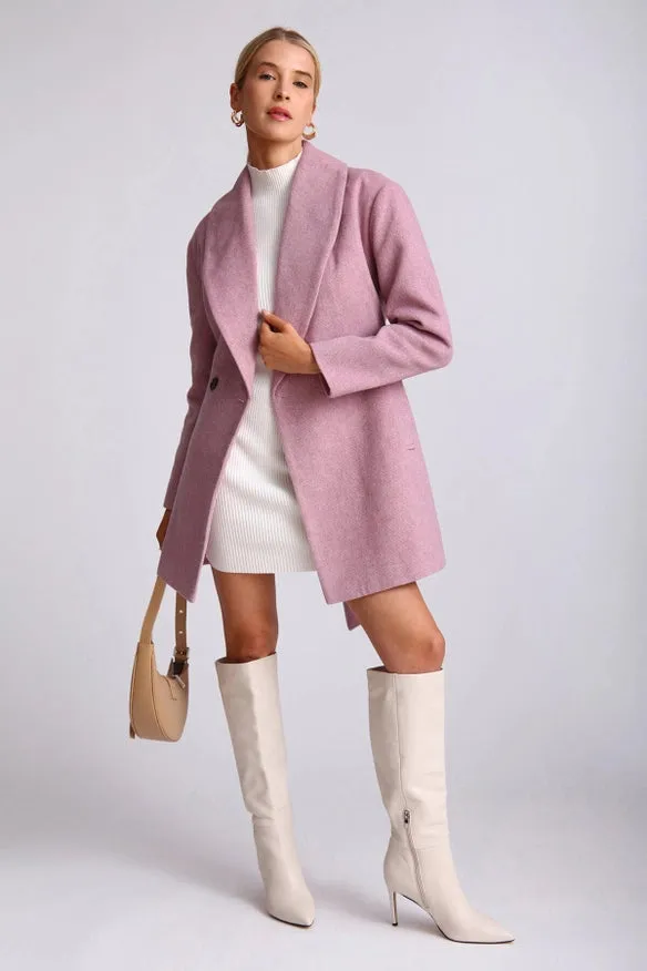 Wool Blend Belted Shawl Collar Peacoat Light Purple