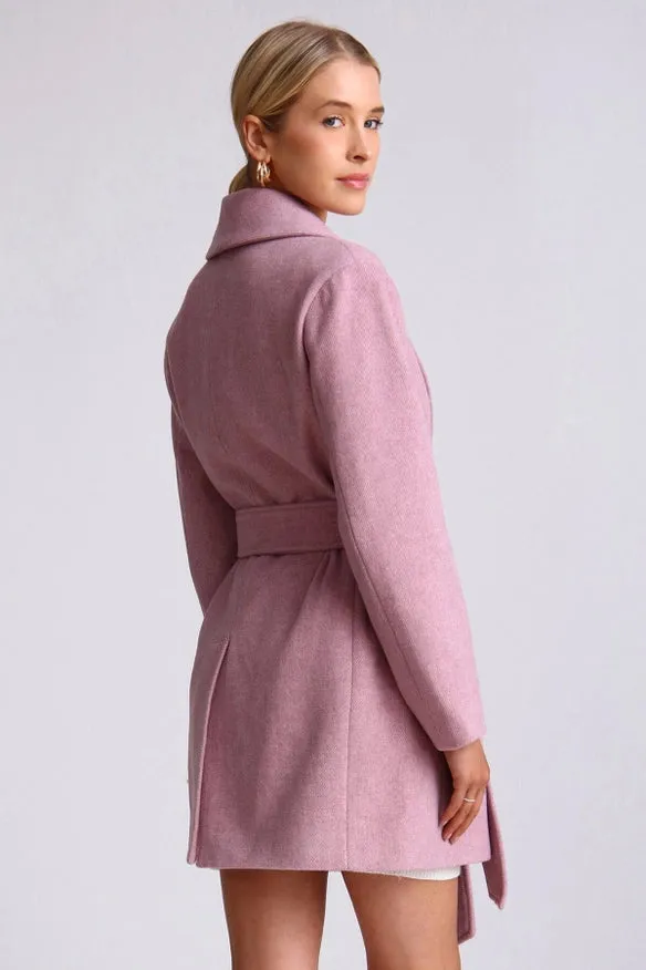 Wool Blend Belted Shawl Collar Peacoat Light Purple