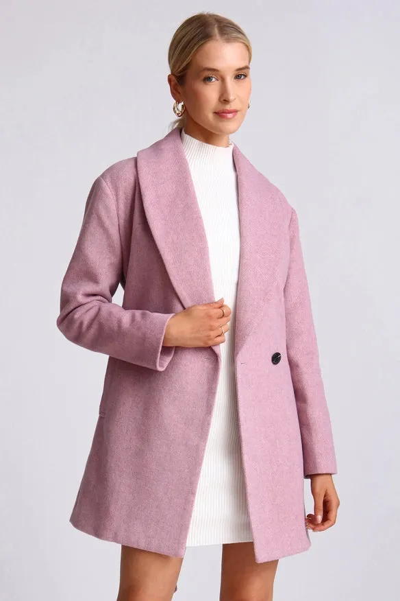 Wool Blend Belted Shawl Collar Peacoat Light Purple