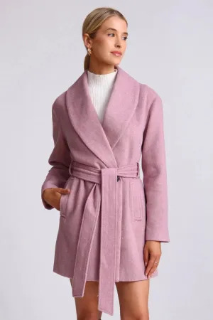 Wool Blend Belted Shawl Collar Peacoat Light Purple