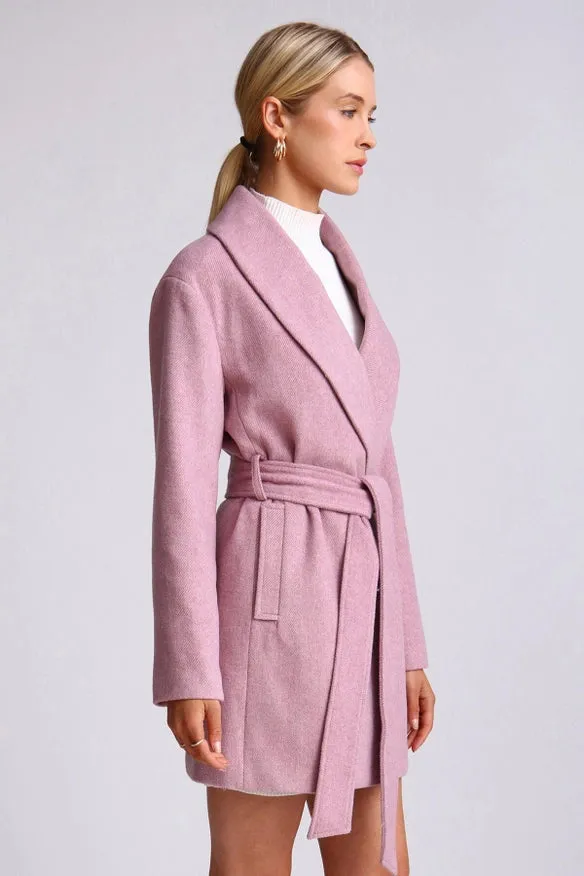 Wool Blend Belted Shawl Collar Peacoat Light Purple