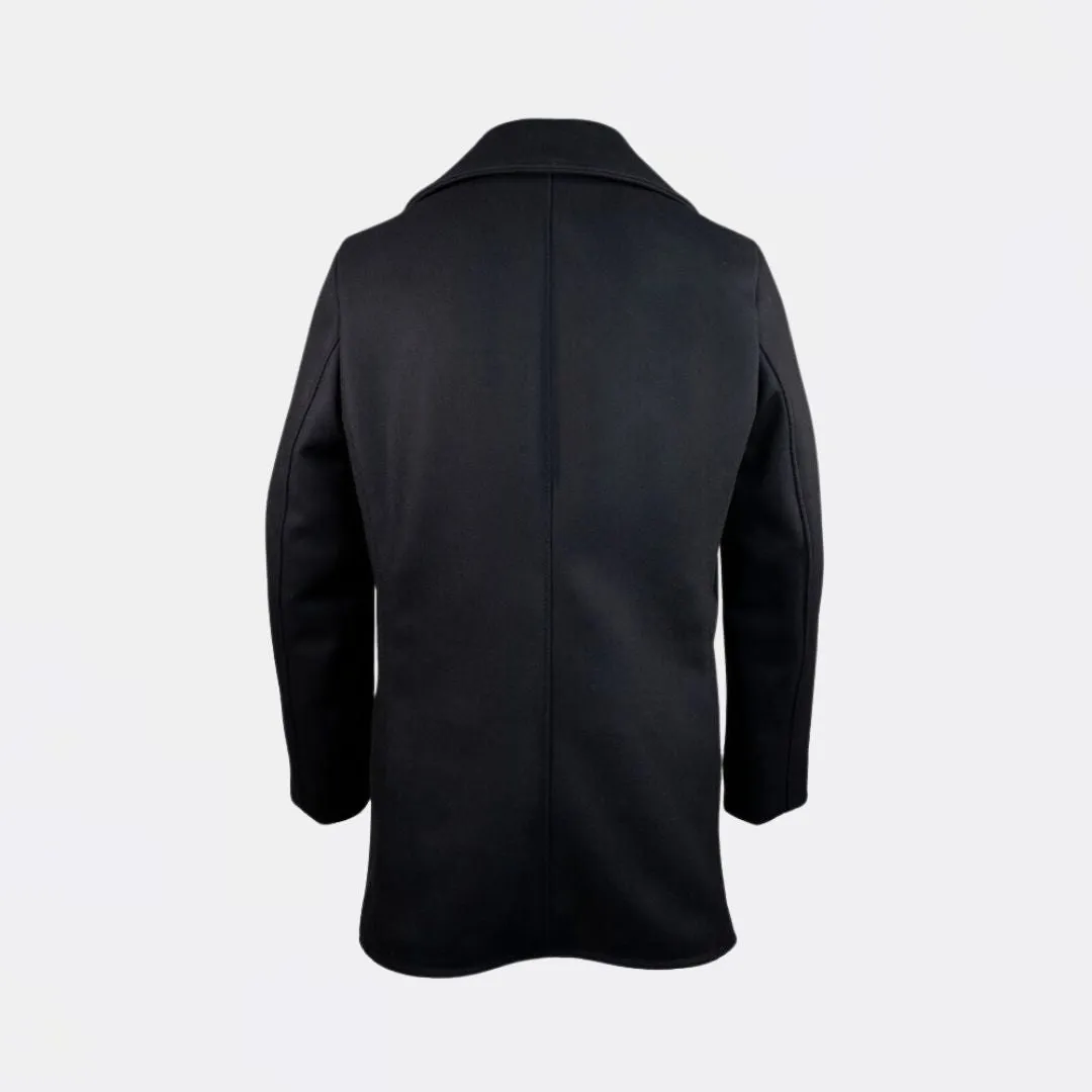 Wool Blend Fitted Peacoat (Navy)