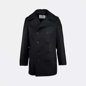 Wool Blend Fitted Peacoat (Navy)