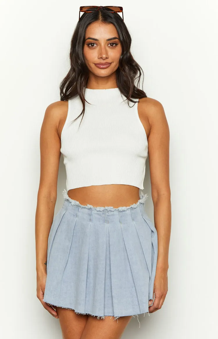 You're Mine Blue Denim Pleated Mini Skirt